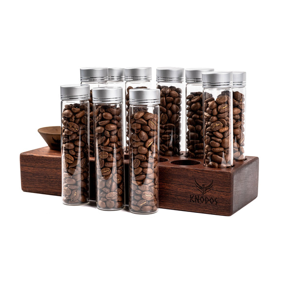 Knodos Single Dose Bean Cellar with Wooden Display Rack - Sigma Coffee UK